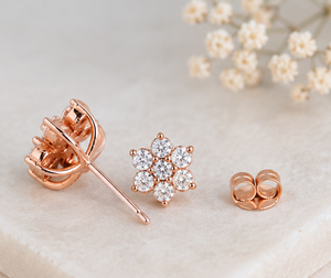 Super September Hot Sale CZ Studded Floral Rose Gold Plated 925 Sterling <b>Silver</b> <b>Stud</b> Earrings Gift for Women Handmade - Product Image 2