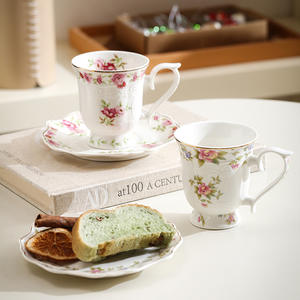 French Antique Style Embossed Floral Pattern Ceramic Coffee <b>Tea</b> <b>Cup</b> <b>and</b> <b>Saucer</b> Set - Product Image 3