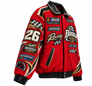 เสื้อแจ็คเก็ตนักแข่ง NASCAR รุ่นปี 2026 แบบสั่งทำพิเศษ วัสดุพรีเมียมแท้ สำหรับทุกฤดูกาล สีแดง เสื้อแจ็คเก็ตนักแข่งสำหรับขับรถ  สำหรับทุกเพศ - Product Image 2