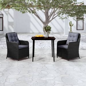 Set da Pranzo da Giardino in Rattan Nero per 2 Persone, Resistente alle Intemperie, Arredamento da Esterno in Stile Contemporaneo - Product Image 1