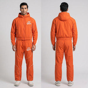 Custom OEM Orange Men Tracksuit Two Piece Set Full <b>Zip</b> <b>Hooded</b> Windbreaker Jacket Casual Piping Sweatpants Streetwear Suits Set - Product Image 2