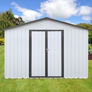 Casetta da Giardino in Metallo Bianco e Grigio 10x12 Piedi, Soluzione per Stoccaggio Esterno - Product Image 2