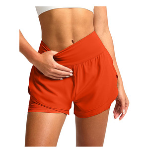 Athletic Sportswear High <b>Elastic</b> <b>Waist</b> 2 In 1 Shorts Best Quality Sports Running Training & Yoga Wear Double Layer Shorts Ladies - Product Image 2