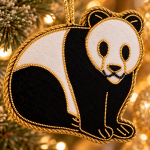 Best Selling Golden Zari Embroidery Work Christmas Hanging Ornament Panda Shape Standard Size Fabric Stonecraft Tree Stand - Product Image 1