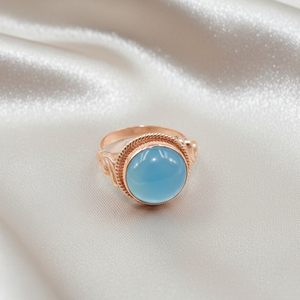 Bague en calcédoine bleue naturelle, argent sterling 925, faite à la main, cabochon rond, pierre précieuse vintage, bijoux bohèmes pour cadeau de Noël homme - Product Image 3