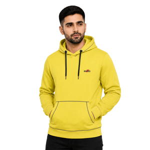 Sweat-shirt à capuche pour homme, jaune uni, streetwear décontracté, logo sur le devant, en molleton tricoté respirant, 300g, vêtements d'hiver - Product Image 3