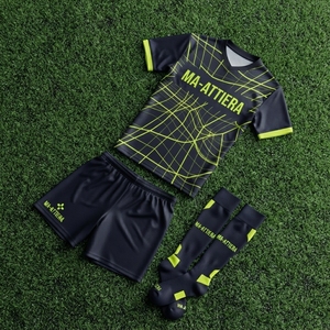 Custom <b>Navy</b> Neon Green Soccer Jersey Shorts <b>Socks</b> Set Football Teamwear Sports Uniform Wholesale OEM Manufacturer Supplier - Product Image 5