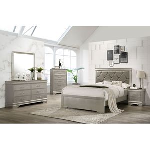 Letto Moderno Queen Size in 1 Pezzo con Finitura Beige Champagne, Testiera in Legno con Texture Coccodrillo e Rivestimento in PU, Bottoni in Cristallo - Product Image 6