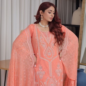 Bin Hameed Vol NISHA, vestido de Panjabi paquistaní bordado de gasa de 3 piezas de diseñador, ropa de fiesta para mujer, trajes de novia NISHA nupcial - Product Image 2