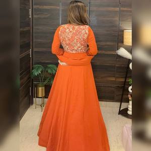 Ensemble Anarkali en Georgette Orange pour Femme, avec Broderies Multiples, Coupe Évasée, Longueur au Sol, Taille Naturelle, Salwar Kameez, pour Mariage et Fête - Product Image 3