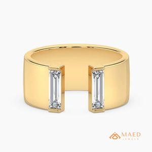 Bague en Moissanite Baguette, Manchette Ouverte Large en Or Massif, Bijoux Fins, Bague de Mariage pour Femme, Design de Luxe Brooklyn, Qualité Supérieure - Product Image 1