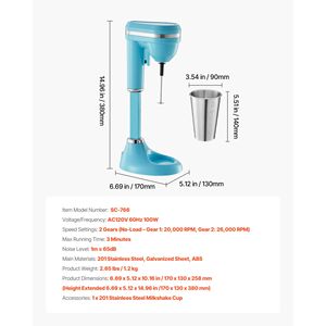 Mixeur à boissons 100W à tête unique, machine à milkshake à double vitesse réglable - Product Image 2