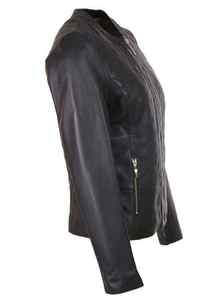 Veste en cuir PU pour femme, hiver 2025, col rabattu, imperméable, respirante, réversible, écologique, noire, OEM - Product Image 2