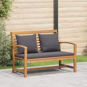 Banc de patio en bois de teck massif, 2 pièces, avec coussin marron et gris foncé - Product Image 1