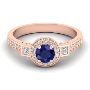 Anillo REYES Exquisito de Plata de Ley 925 con Moissanita de Corte Redondo de 0.5 Quilates y Zafiro Azul, Regalo de Boda, Joyería Fina - Product Image 2