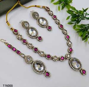 Parure de bijoux de mariage pour femme en laiton plaqué argent, zircon ethnique certifié de haute qualité, avec collier, boucles d'oreilles et bague à perles géométriques - Product Image 3