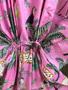 Vestido Kaftán de Algodón con Estampado Floral Rosa para Mujer, Estilo Informal, para la Playa, para el Verano, Estilo Bohemio - Product Image 5