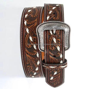 เข็มขัดหนังวัวแท้สไตล์วินเทจคุณภาพสูง ลายดอกไม้แบบรีดร้อน ตกแต่งด้วยมือ พร้อมหัวเข็มขัดทองเหลืองโบราณแข็งแรงทนทาน - Product Image 1
