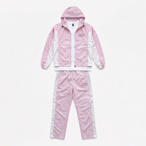 ADH Brand Unisex <b>Pink</b> <b>Tracksuit</b> <b>Set</b> Hooded Full Zip Sporty Design Breathable Polyester Two Piece Spring Wear - Product Image 1