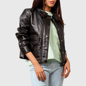 Fashion Custom Quilted Cropped Genuine Sheep Skin Leather Winter Motorcycle Jacket for Women with Custom Logo Design - Product Image 4