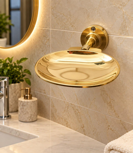 Porte-savon mural en laiton poli, style mid-century, doré, accessoire de salle de bain de luxe vintage - Product Image 5
