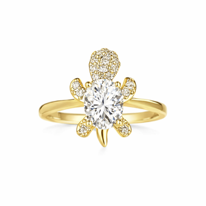 Bague Tortue Fine et Tendance en Or 14K, Bague Large Sertie de Diamants, Bague de Fiançailles pour Mariage, Cadeau de Saint-Valentin pour Elle - Product Image 2