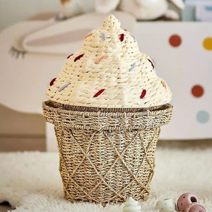 Panier créatif fait main pour enfants, en forme de cornet de glace, panier de rangement décoratif unique, design ludique, écologique, tissé naturellement - Product Image 1