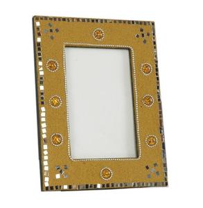 Gold Seed Bead Photo Frame <b>Mirror</b> Inlay Rectangular Picture Holder <b>Tabletop</b> Handcrafted Portrait Case Desk Gallery Home items - Product Image 2