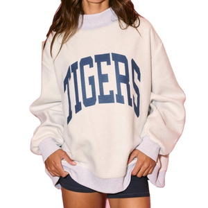 Sweat-shirt oversize à col roulé pour femme, 100 % coton tricoté, manches longues, imprimé lettres et motif tigres sur le devant, idéal pour l'automne - Product Image 3