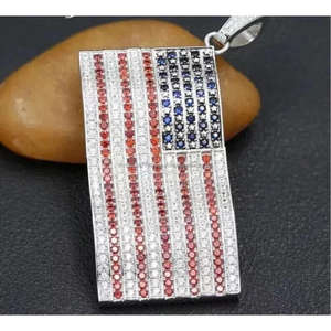 Pendentif drapeau américain serti de diamants moissanite, argent 925, bijoux hip hop - Product Image 5