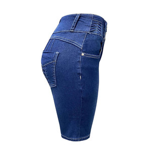 Shorts en jean pour femmes, logo personnalisé, taille haute, bleu classique, coupe slim, vente en gros, directement de l'usine OEM - Product Image 3