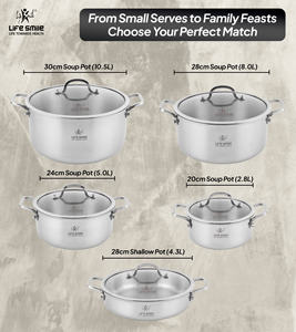 Ensemble de casseroles haut de gamme en acier inoxydable 18/10, 10 pièces, corps robuste, poignées solides en acier inoxydable, couvercles en verre, compatible induction - Product Image 2