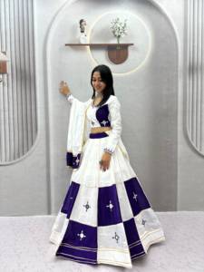 Traditional Indian Cotton <b>Floor</b>-<b>Length</b> Lehenga Choli Set Heavy Hand <b>Mirror</b> Gota Patti Lace Border Work Women Wedding Party Wear - Product Image 3