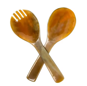 Juego de servidores de ensalada de resina marrón con mango corto, cuchara y tenedor de ensalada con diseño de espiral de caparazón de tortuga para cocina y comedor - Product Image 3