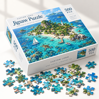 Vente en gros de puzzles de 500 pièces, île tropicale avec phare, avec affiche de référence HD, boîte cadeau, logo personnalisé pour adultes et familles
