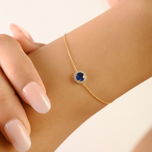 14K <b>Solid</b> <b>Gold</b> Sapphire and Diamond Tennis Bracelet-September Birthstone - Product Image 1
