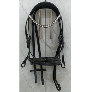 Brida Inglesa de Cuero Charol Negro con Diadema de Cristal Transparente Radiante y Herrajes de Acero Inoxidable para Equitación en 4 Tamaños LLT - Product Image 1