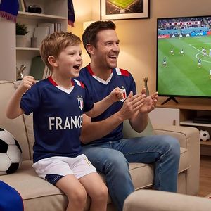 France Kids, Adults Soccer Jersey Kit Blue <b>White</b> V-Neck Short Sleeve Breathable Polyester Uniform - Product Image 2