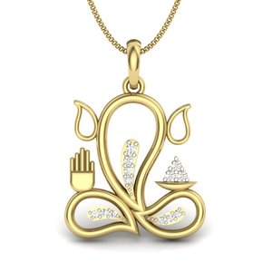 Yellow Gold Diamond Ganesha Pendant With Round Brilliant Cut Stones Religious Style Unisex Jewelry - Product Image 2