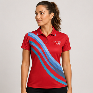 Polo Personalizado para Mujer, Color Rojo Azul Agua, Diseño de Ondas Fluidas, Secado Rápido, Transpirable, Manga Corta, Uniforme de Golf de Alto Rendimiento, WPS-0897 - Product Image 3