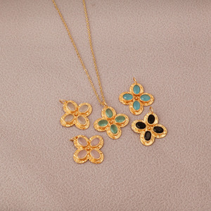 18K Gold Plated Brass Black Onyx Gemstone Bohemian Floral Threader Adjustable Chain <b>Statement</b> <b>Necklace</b> for Gift Occasion - Product Image 5