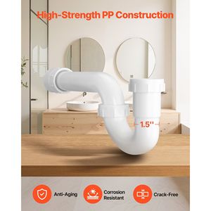 Kit tubo di scarico per lavello da 1-1/2 pollici P-Trap bianco PP TPU in plastica resistente alle perdite Lavatrici cucina bagno scarico fognario adattabile - Product Image 2