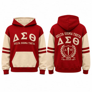 Sweat-shirt décontracté unisexe Delta Sigma Theta avec lettres grecques rouges et beiges et emblème 1913 imprimé - Product Image 1