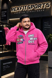 REXFITSPORTS 2026 Sudadera con capucha rosa personalizada con cremallera completa para hombre, de algodón grueso y forro polar, estilo urbano con gráficos, logotipo personalizado, venta al por mayor - Product Image 4