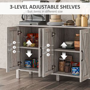 Gray <b>Kitchen</b> Buffet Cabinet with 4 Barn Doors and 2 Adjustable <b>Shelves</b> Sideboard <b>for</b> Villa Living Room Hallway Rattan Handle - Product Image 5
