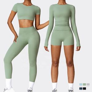 <b>Men</b> Five Piece Activewear Set Stretch Long Sleeve Crop Top Sports Bra <b>Shorts</b> Casual Fitness Wear <b>Slim</b> <b>Fit</b> Elastic Waist Quick - Product Image 2