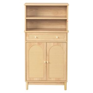 Mobile da Bagno in Truciolato con Finitura in Rattan, Colore Legno Naturale, 60x30x120cm, 1 Cassetto, 2 Ante, 4 Ripiani - Product Image 3