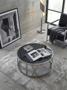 Mesa de Centro Redonda Moderna con Tapa de Vidrio Templado y Estructura Metálica, Mueble Decorativo para Sala de Estar de Diseño Contemporáneo - Product Image 3