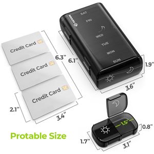 Portapillole Settimanale Nero AM PM, Facile da Usare, con Ampie Aperture Laterali, Custodia per Medicinali con Protezione della Privacy - Product Image 2