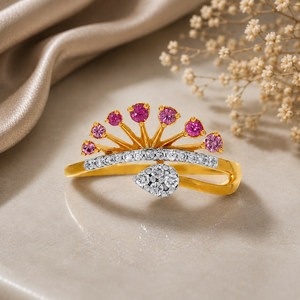 Bague florale en pierres précieuses roses inspirée de la nature pour femmes avec accent diamant, or 10K 14K 18K et argent 925 935, bijoux fins - Product Image 1